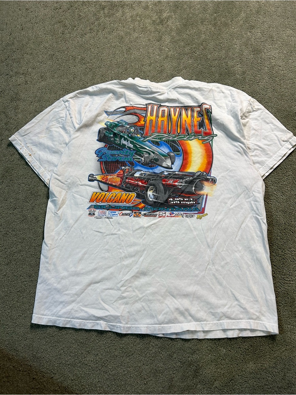 Vintage 90s Haynes Racing F1 Flame Y2K Double Sided T Shirt XL Racing